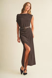 Suede Asymmetric Cowl Dress