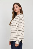 Stripe Long Sleeve Cuffed Relaxed Knit Top (Cream)