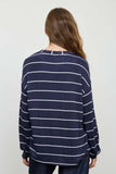 Stripe Long Sleeve Cuffed Relaxed Knit Top (Navy)
