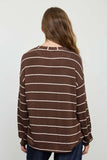 Stripe Long Sleeve Cuffed Relaxed Knit Top (Chocolate Brown)