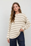 Stripe Long Sleeve Cuffed Relaxed Knit Top (Cream)