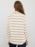 Stripe Long Sleeve Cuffed Relaxed Knit Top (Cream)