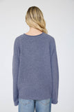 Raw Rolled Edge Henley Relaxed Pullover Sweater (Denim)