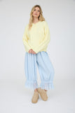 Raw Rolled Edge Henley Relaxed Pullover Sweater (Butter Yellow)
