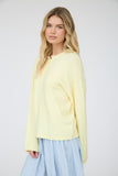 Raw Rolled Edge Henley Relaxed Pullover Sweater (Butter Yellow)