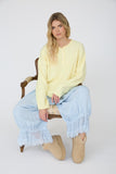 Raw Rolled Edge Henley Relaxed Pullover Sweater (Butter Yellow)