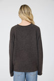 Raw Rolled Edge Henley Relaxed Pullover Sweater (Deep Brown)