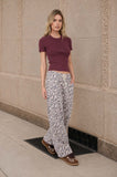Washed Ribbed Short Sleeve Cropped Knit Tee (Maroon)