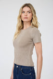 Washed Ribbed Short Sleeve Cropped Knit Tee (Mocha)