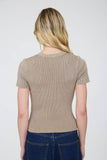 Washed Ribbed Short Sleeve Cropped Knit Tee (Mocha)