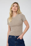 Washed Ribbed Short Sleeve Cropped Knit Tee (Mocha)