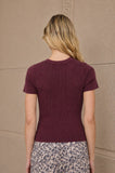 Washed Ribbed Short Sleeve Cropped Knit Tee (Maroon)