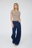 Washed Ribbed Short Sleeve Cropped Knit Tee (Mocha)
