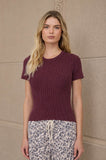 Washed Ribbed Short Sleeve Cropped Knit Tee (Maroon)