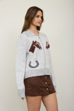 Western Jacquard Collared Zip-up Knit Cardigan (Heather Grey Multi)
