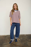 Stripe Colorblock Detail Short Sleeve Knit T-Shirt (Burgundy Multi)