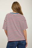 Stripe Colorblock Detail Short Sleeve Knit T-Shirt (Burgundy Multi)