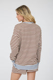 Striped Boxy Long Sleeve Contrast Knit Top (Brown Multi)