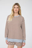 Striped Boxy Long Sleeve Contrast Knit Top (Brown Multi)