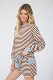 Striped Boxy Long Sleeve Contrast Knit Top (Brown Multi)