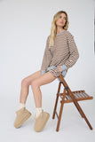 Striped Boxy Long Sleeve Contrast Knit Top (Brown Multi)