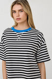 Stripe Colorblock Detail Short Sleeve Knit T-Shirt (Black Multi)