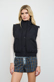 Cropped Mock Neck Snap Puffer Vest (Black)