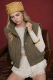 Cropped Mock Neck Snap Puffer Vest (Olive)