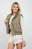 Cropped Mock Neck Snap Puffer Vest (Olive)