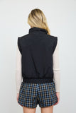 Cropped Mock Neck Snap Puffer Vest (Black)