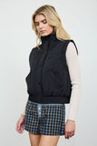 Cropped Mock Neck Snap Puffer Vest (Black)