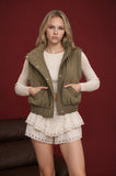 Cropped Mock Neck Snap Puffer Vest (Olive)