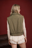 Cropped Mock Neck Snap Puffer Vest (Olive)