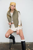 Cropped Mock Neck Snap Puffer Vest (Olive)