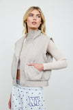 Cropped Mock Neck Snap Puffer Vest (Cement)