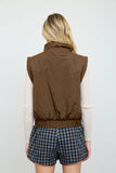 Cropped Mock Neck Snap Puffer Vest (Chocolate Brown)