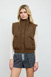 Cropped Mock Neck Snap Puffer Vest (Chocolate Brown)