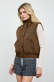 Cropped Mock Neck Snap Puffer Vest (Chocolate Brown)