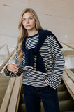 Striped Contrast Crew Neck Long Sleeve Knit Top (Navy Multi)