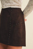 Studded Suede Mini Skirt (Choco Fondant)