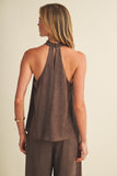 Suede Halter Cowl Neck Top