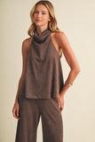 Suede Halter Cowl Neck Top