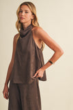 Suede Halter Cowl Neck Top