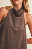 Suede Halter Cowl Neck Top