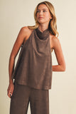 Suede Halter Cowl Neck Top
