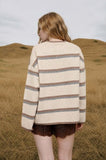 Heathered Stripe Button-Down Knit Cardigan (Oatmeal Multi)