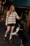 Heathered Stripe Button-Down Knit Cardigan (Oatmeal Multi)