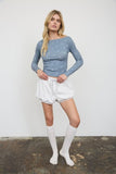 Polka Dot Boat Neck Ribbed Long Sleeve Knit Top