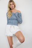 Polka Dot Boat Neck Ribbed Long Sleeve Knit Top