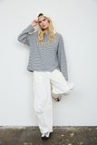 Striped Contrast Polo Collar Long Sleeve Knit Top
